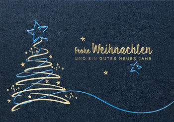 Weihnachtskarte mit schwungvollem Christbaum