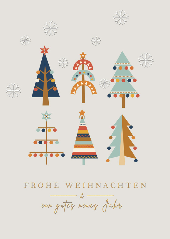 Weihnachtskarte: Bunte Kugelbäume