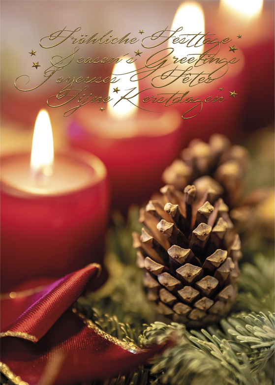 Weihnachtskarte: Zapfen mit drei Kerzen