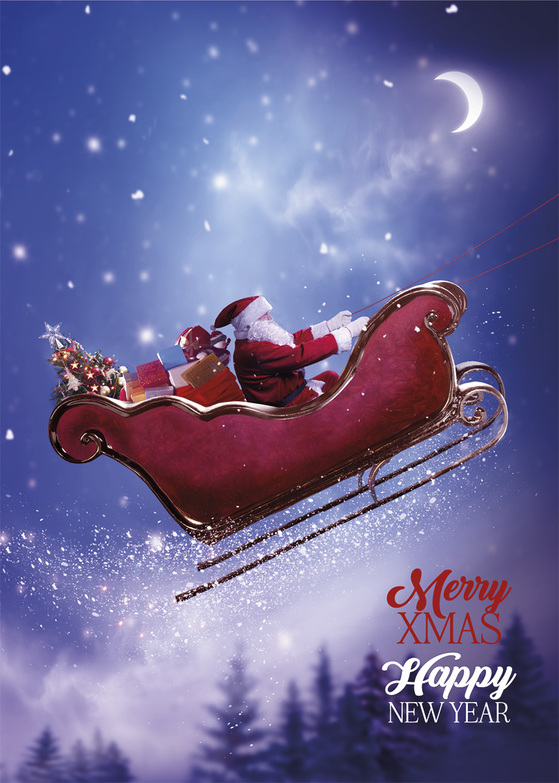 Weihnachtskarte: Santas Schlittenfahrt