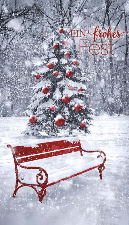 Weihnachtskarte: Verschneite Parkbank
