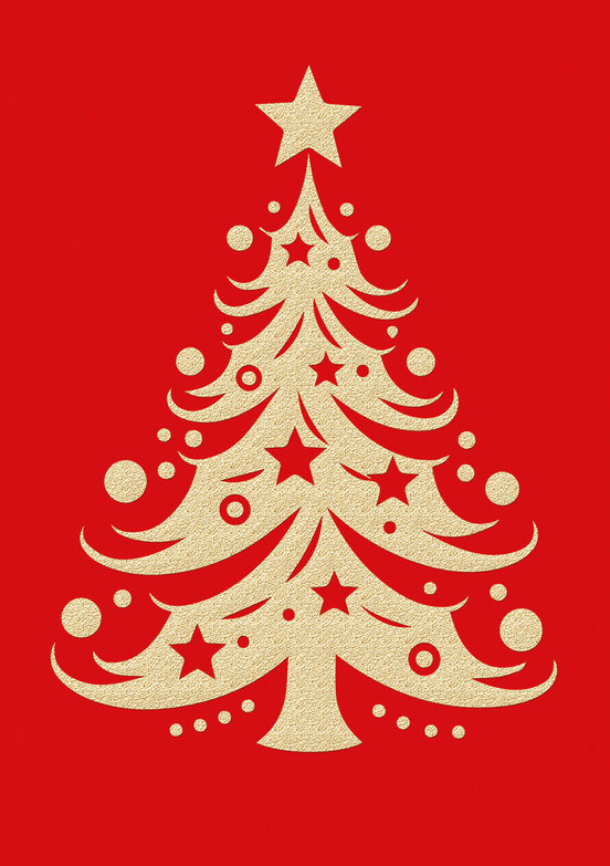 Weihnachtskarte: Goldener festlicher Baum